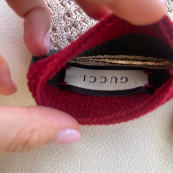 NEW GUCCI GLOVES CROCHET Fingerless Web Red Green - Picture 6 of 8